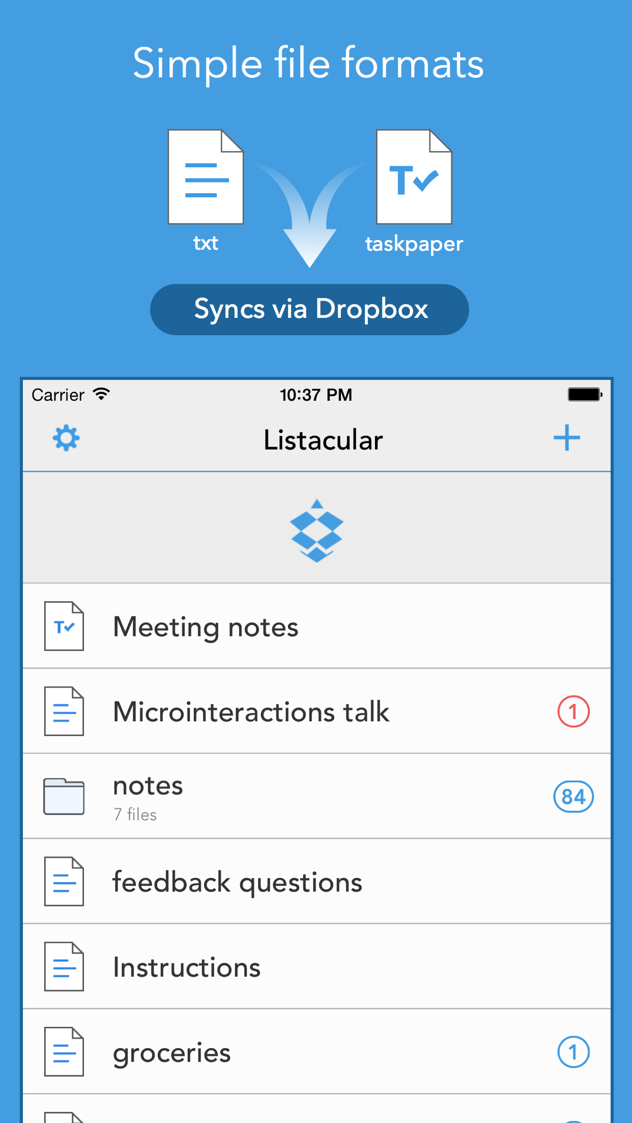 Listacular for Dropbox - Rapid notes, lists and to-do's with plaintext