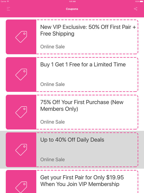 Similar Stores' Coupons The website reaches a national audience, offering the top trends in the footwear industry to online shoppers across the United States. It offers exclusive discounts to VIP members. Furthermore, it gives out more discounts to shoppers having a ShoeDazzle promo code. So be sure to grab one below before you go on a shopping spree!